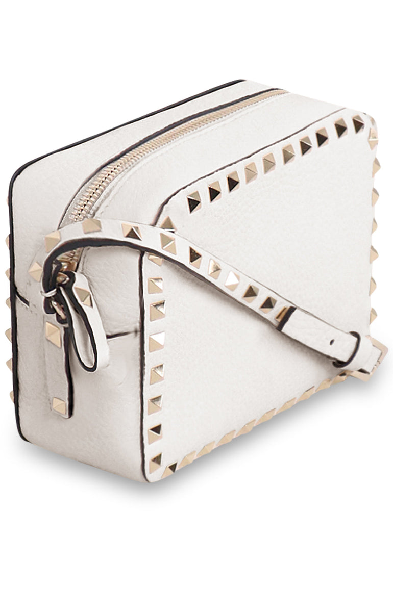 VALENTINO BAGS WHITE ROCKSTUD CAMERA BAG | LIGHT IVORY