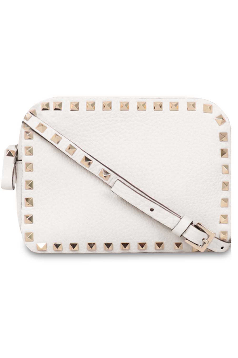 VALENTINO BAGS WHITE ROCKSTUD CAMERA BAG | LIGHT IVORY