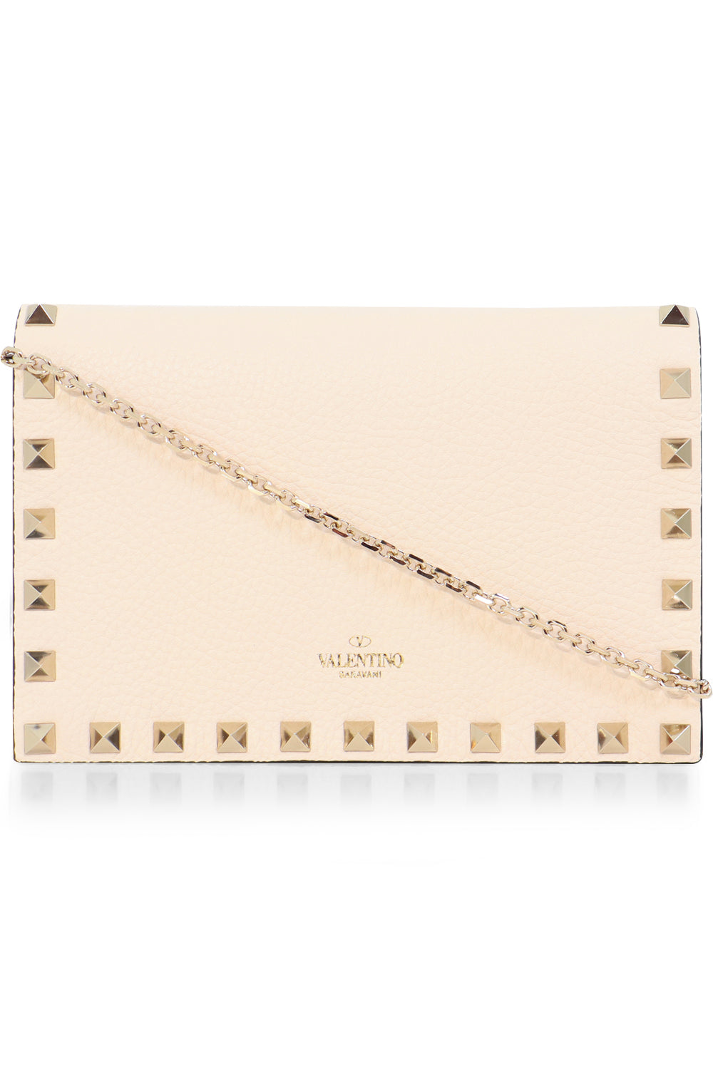 VALENTINO BAGS ROCKSTUD ENVELOPE CLUTCH ON CHAIN IVORY