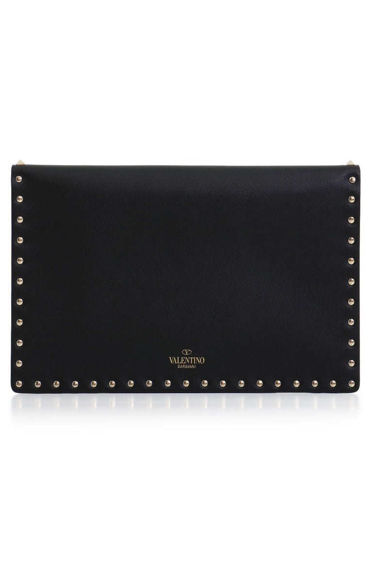 VALENTINO BAGS BLACK ROCKSTUD ENVELOPE POUCH SMOOTH LEATHER BLACK