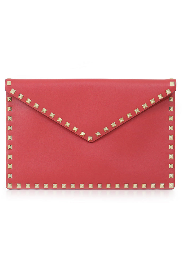 VALENTINO BAGS PINK ROCKSTUD ENVELOPE POUCH SMOOTH LEATHER ROCK PINK