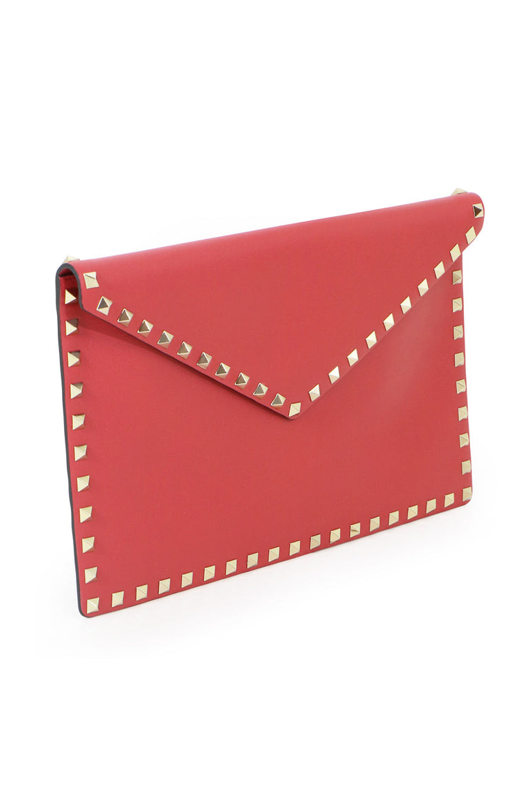 VALENTINO BAGS PINK ROCKSTUD ENVELOPE POUCH SMOOTH LEATHER ROCK PINK