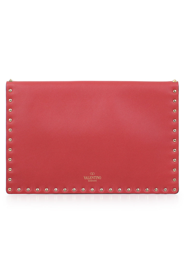 VALENTINO BAGS PINK ROCKSTUD ENVELOPE POUCH SMOOTH LEATHER ROCK PINK