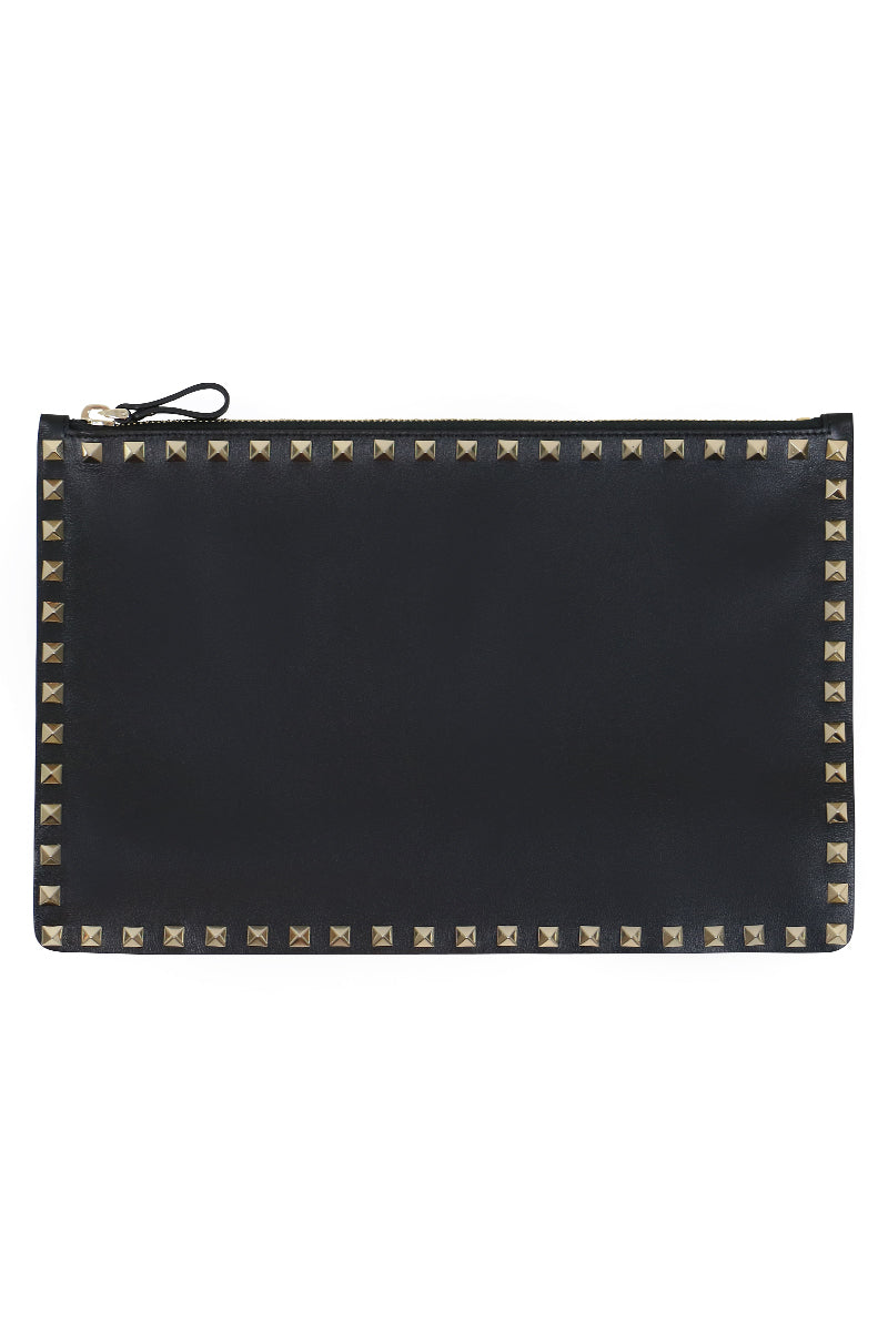 VALENTINO BAGS BLACK ROCKSTUD FLAT POUCH SMOOTH LEATHER BLACK