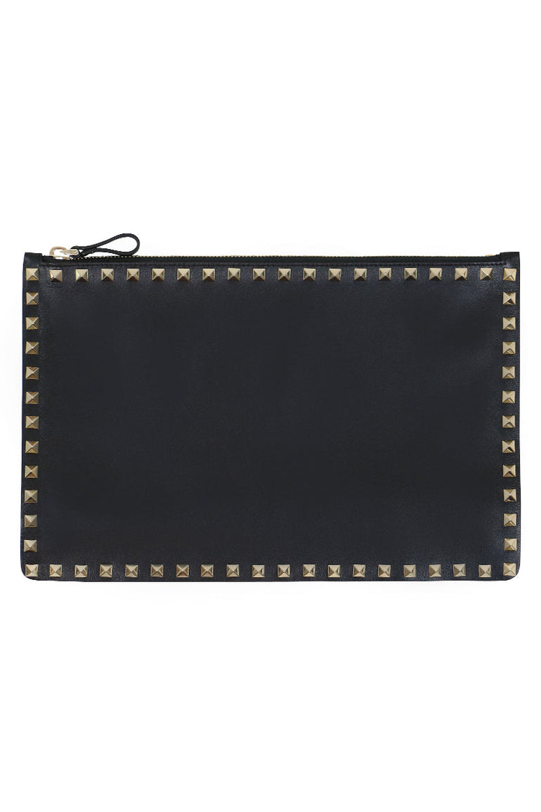 VALENTINO BAGS BLACK ROCKSTUD FLAT POUCH SMOOTH LEATHER BLACK