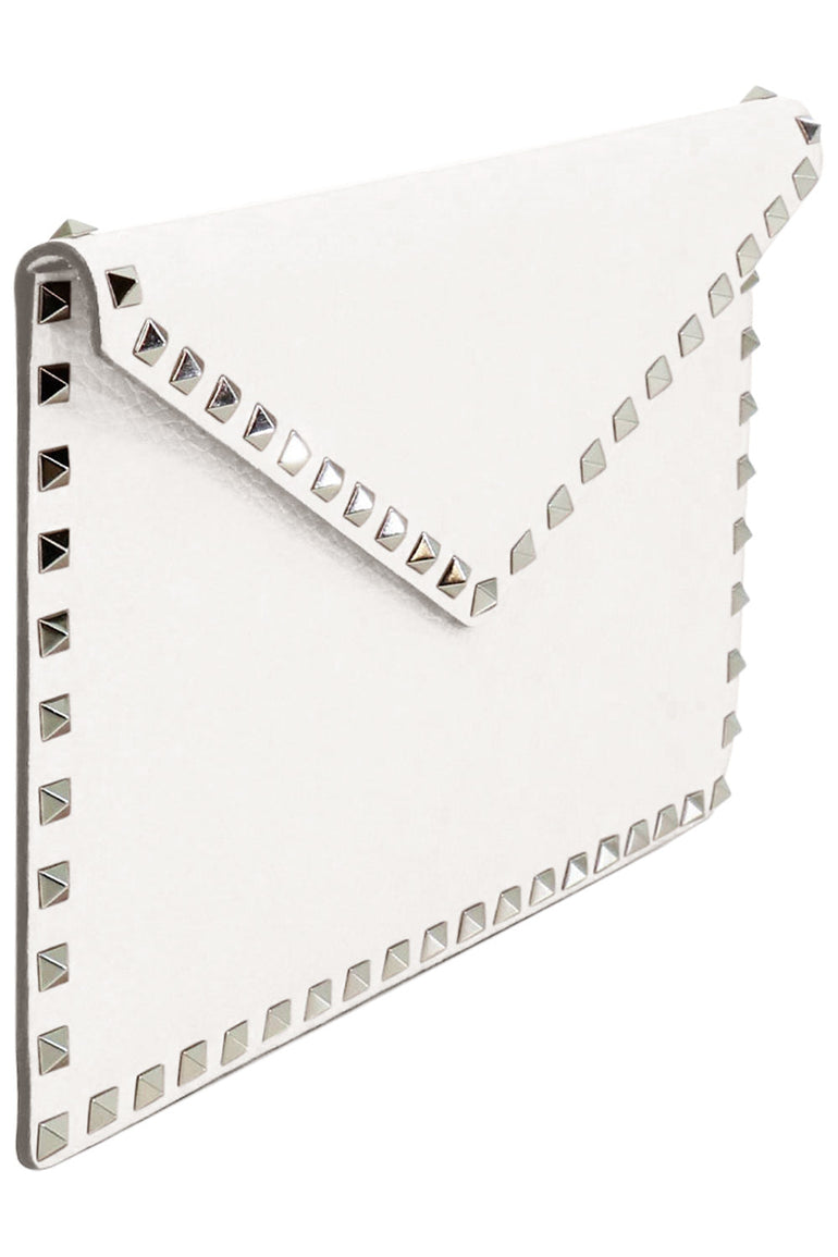 VALENTINO BAGS WHITE ROCKSTUD LARGE POUCH GRAINED | LIGHT IVORY