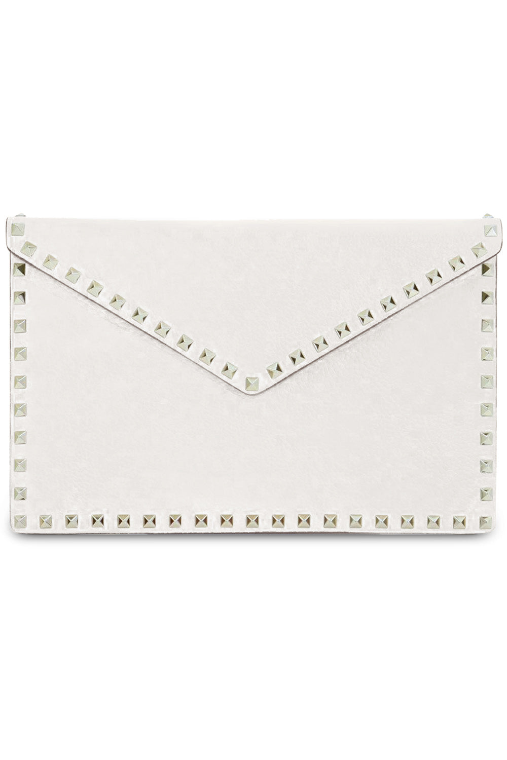 VALENTINO BAGS WHITE ROCKSTUD LARGE POUCH GRAINED | LIGHT IVORY