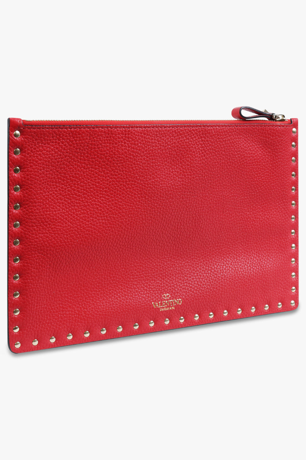 VALENTINO BAGS RED ROCKSTUD LARGE ZIP POUCH GRAINED | ROUGE