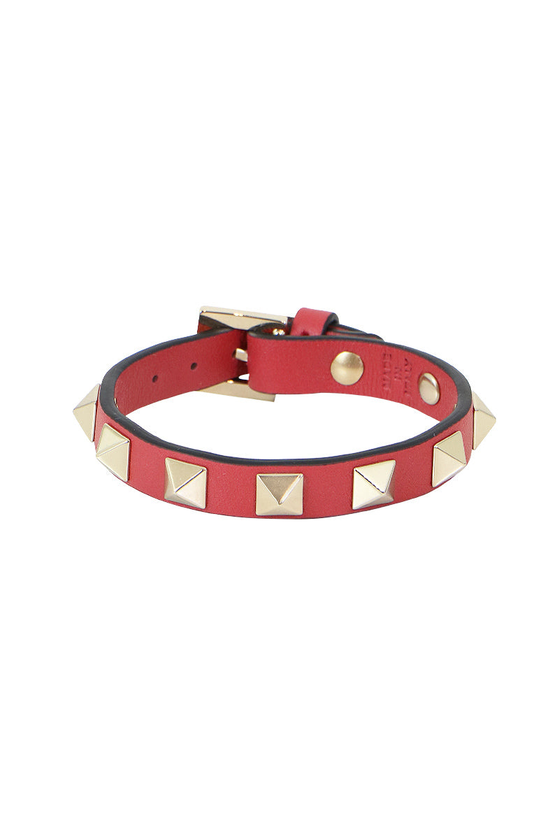 VALENTINO BAGS PINK ROCKSTUD LEATHER CUFF ROCK PINK