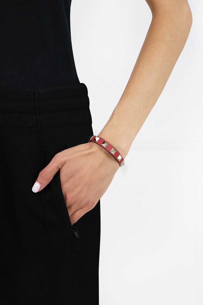 VALENTINO BAGS PINK ROCKSTUD LEATHER CUFF ROCK PINK