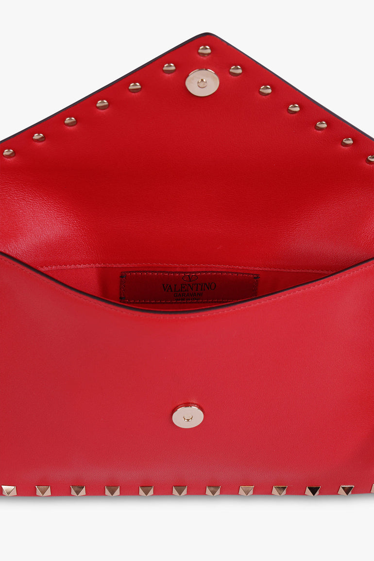 VALENTINO BAGS RED ROCKSTUD MEDIUM POUCH SMOOTH ROUGE PUR