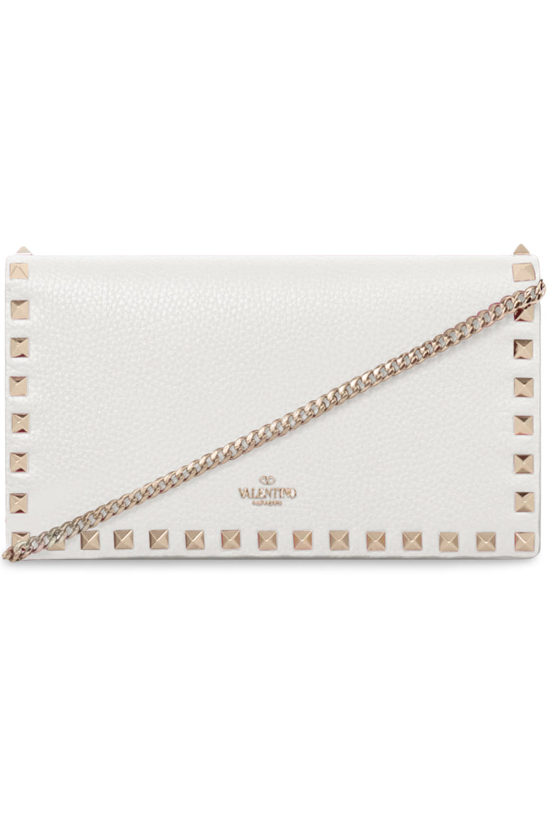 VALENTINO BAGS WHITE ROCKSTUD WALLET ON CHAIN | LIGHT IVORY