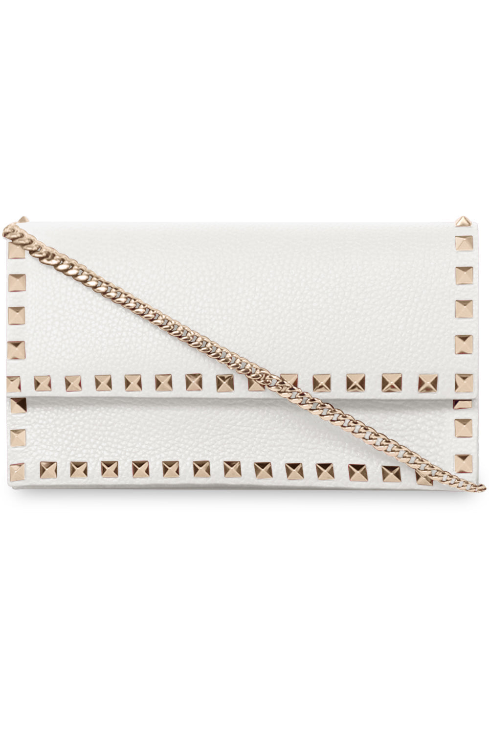 VALENTINO BAGS WHITE ROCKSTUD WALLET ON CHAIN | LIGHT IVORY