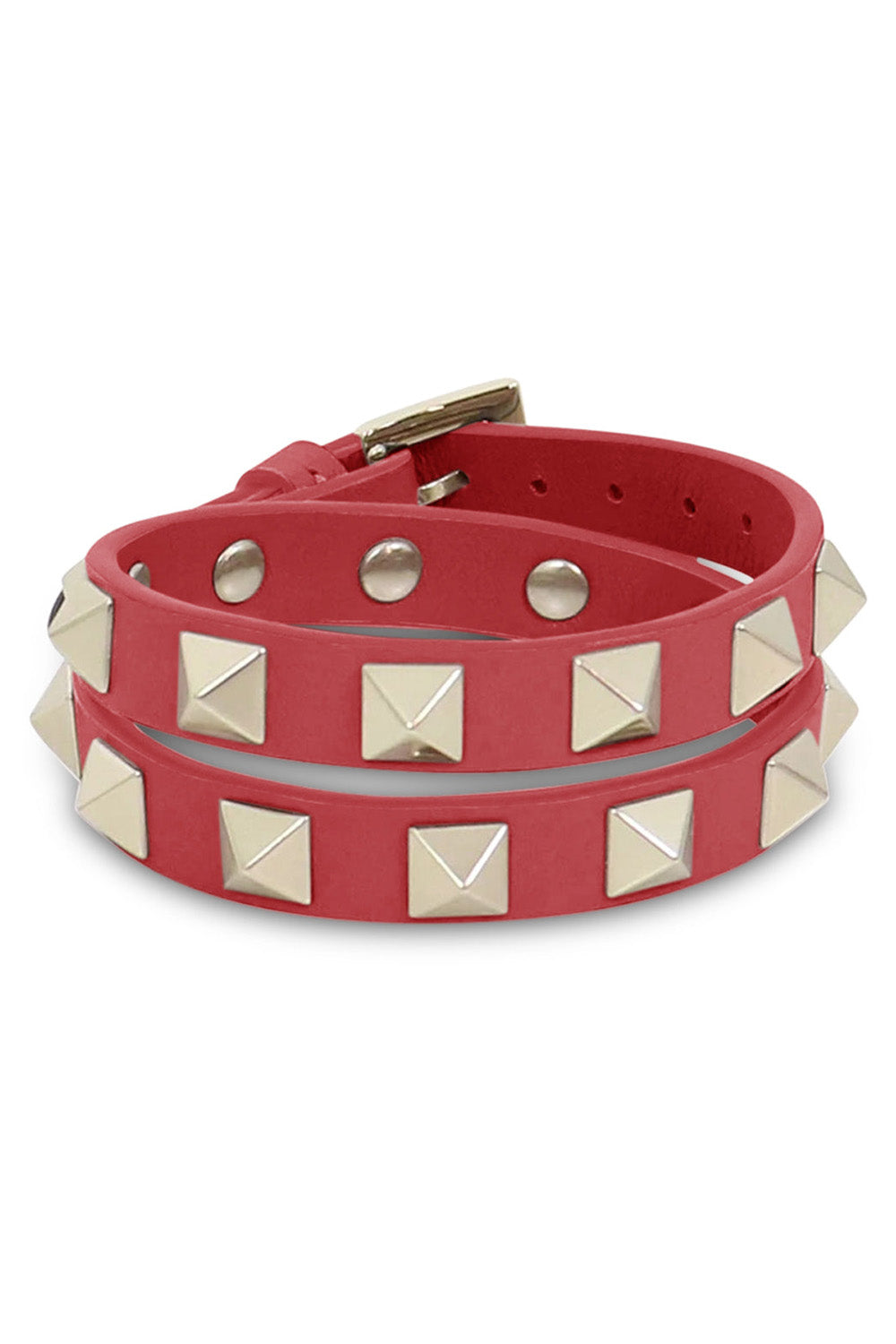 VALENTINO BAGS PINK ROCKSTUD WRAP LEATHER CUFF ROCK PINK