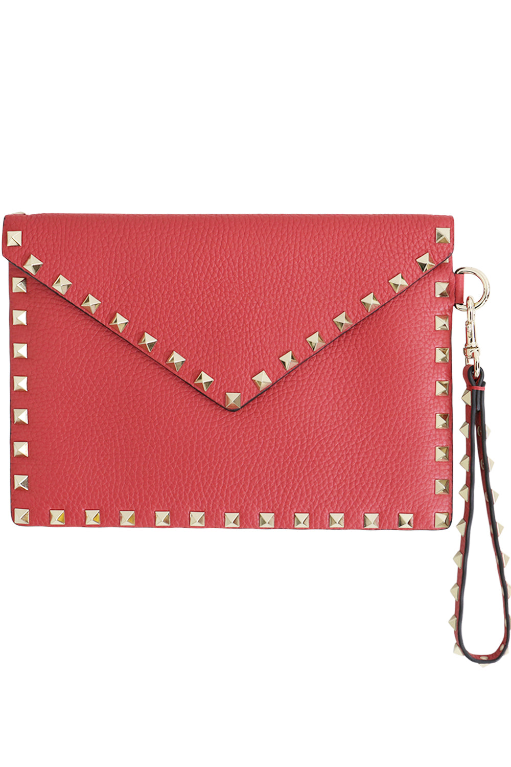 VALENTINO BAGS PINK SMALL ROCKSTUD ENVELOPE POUCH GRAINED LEATHER ROCK PINK