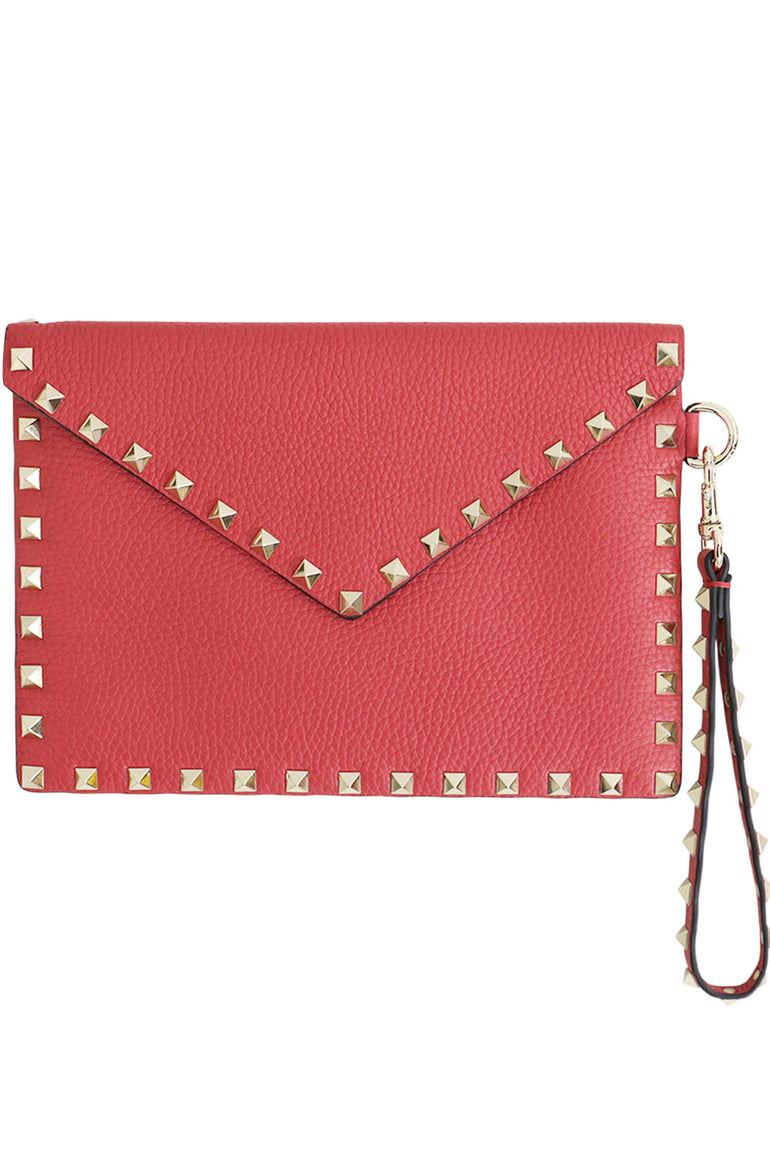 VALENTINO BAGS PINK SMALL ROCKSTUD ENVELOPE POUCH GRAINED LEATHER ROCK PINK