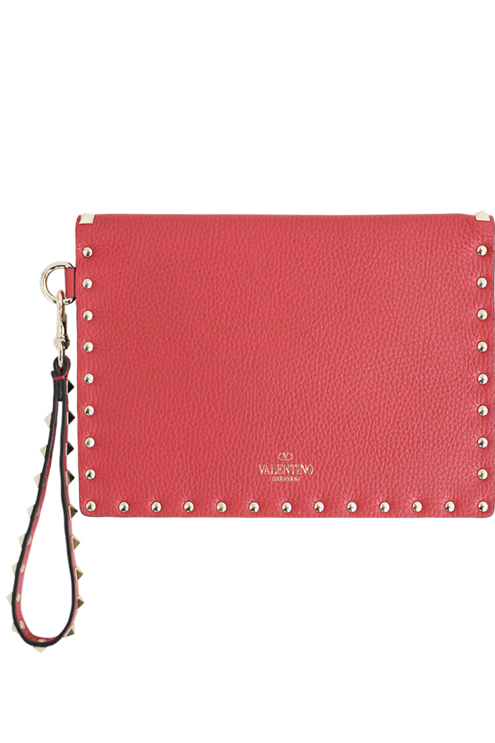 VALENTINO BAGS PINK SMALL ROCKSTUD ENVELOPE POUCH GRAINED LEATHER ROCK PINK