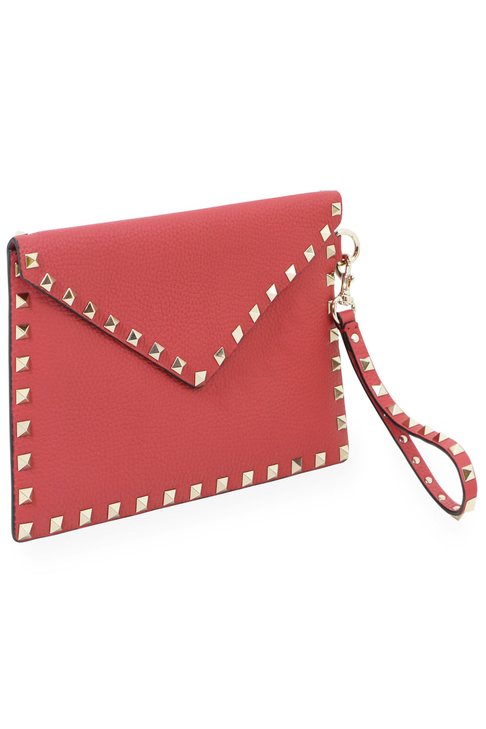 VALENTINO BAGS PINK SMALL ROCKSTUD ENVELOPE POUCH GRAINED LEATHER ROCK PINK