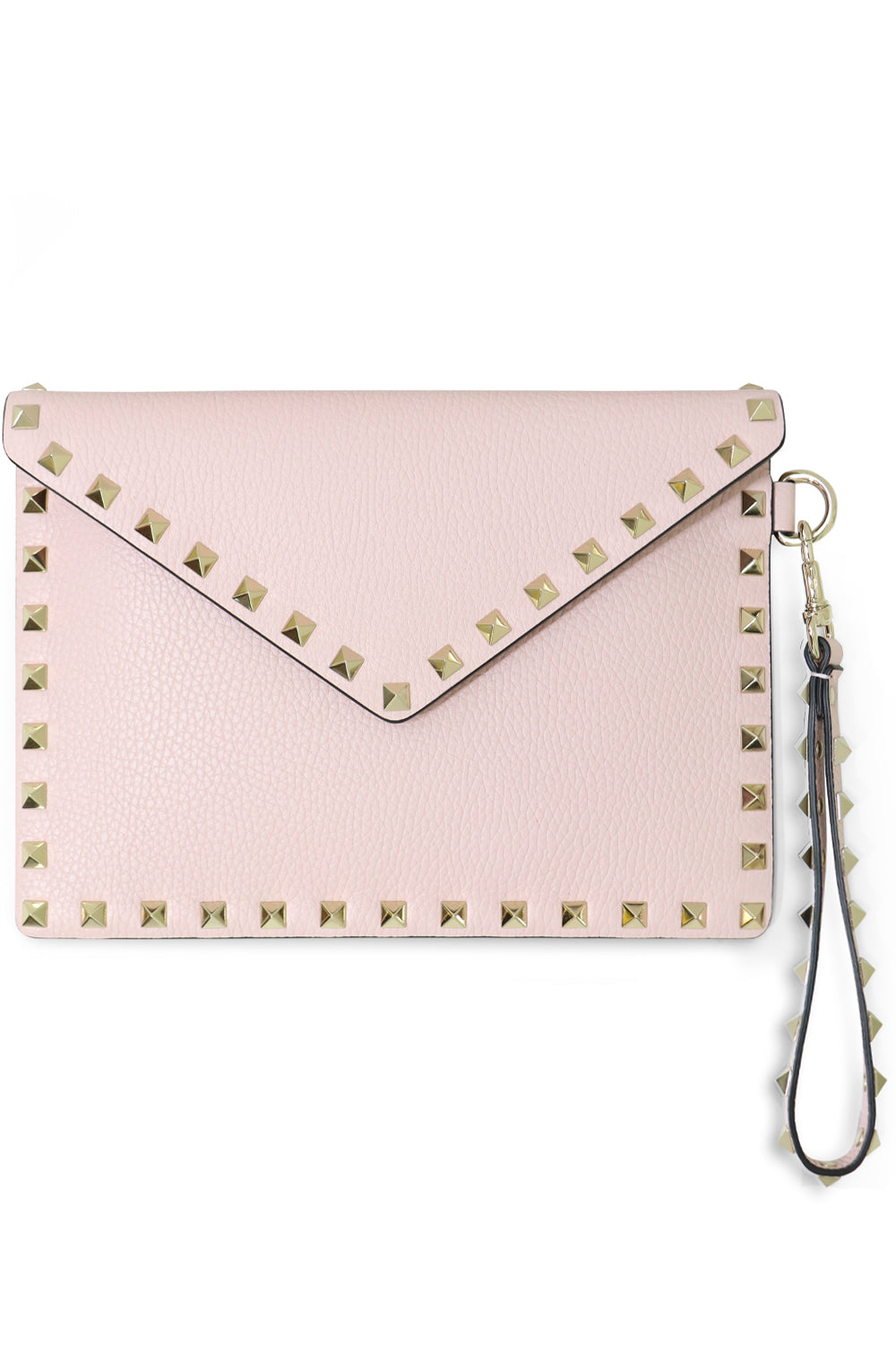 VALENTINO BAGS PINK SMALL ROCKSTUD ENVELOPE POUCH GRAINED LEATHER ROSE QUARTZ