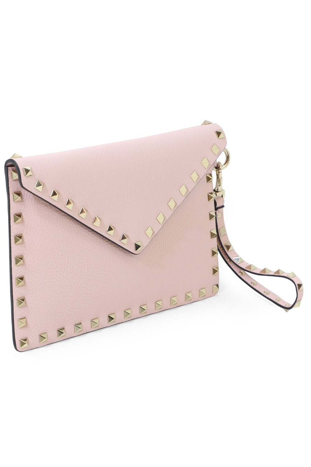 VALENTINO BAGS PINK SMALL ROCKSTUD ENVELOPE POUCH GRAINED LEATHER ROSE QUARTZ