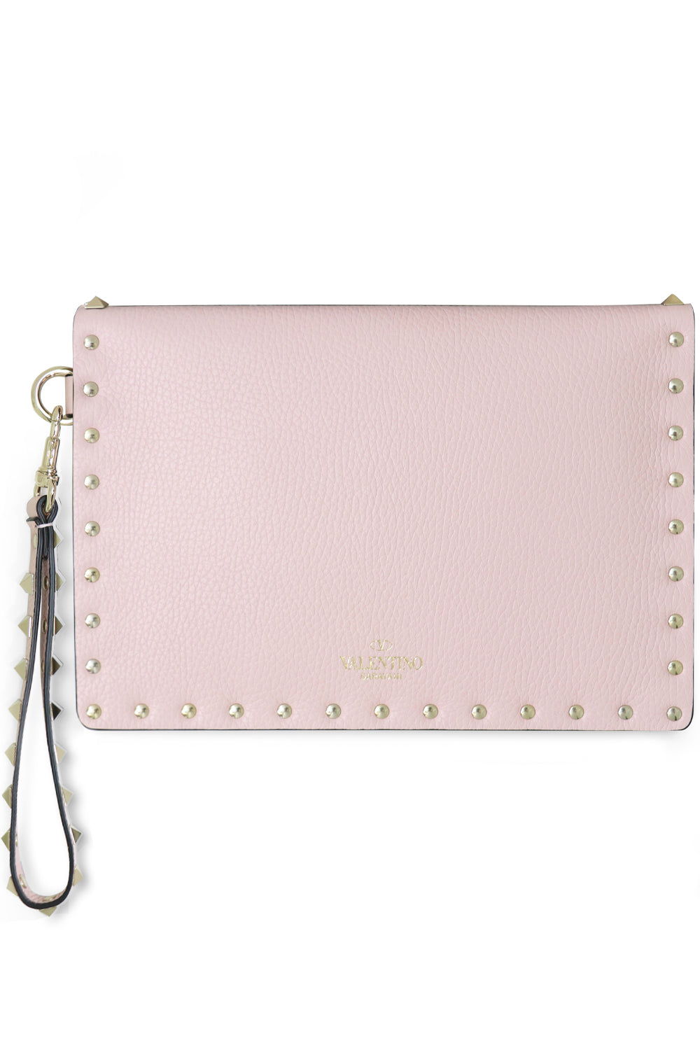 VALENTINO BAGS PINK SMALL ROCKSTUD ENVELOPE POUCH GRAINED LEATHER ROSE QUARTZ