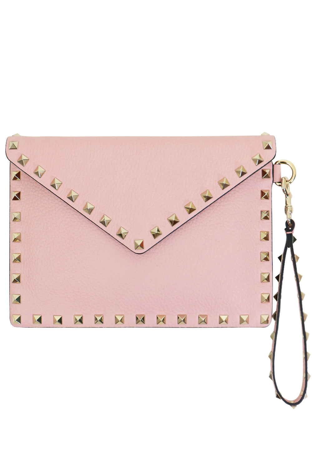 VALENTINO BAGS PINK SMALL ROCKSTUD ENVELOPE POUCH GRAINED LEATHER WATER ROSE