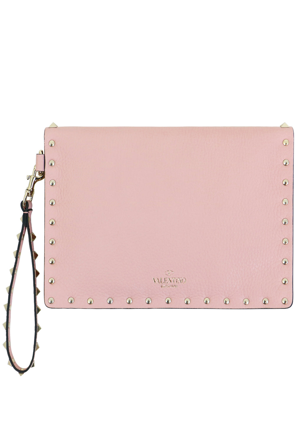 VALENTINO BAGS PINK SMALL ROCKSTUD ENVELOPE POUCH GRAINED LEATHER WATER ROSE