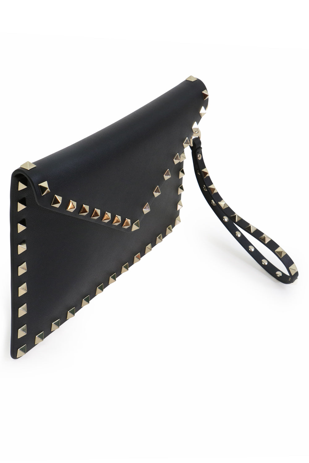 VALENTINO BAGS BLACK SMALL ROCKSTUD ENVELOPE POUCH SMOOTH LEATHER BLACK