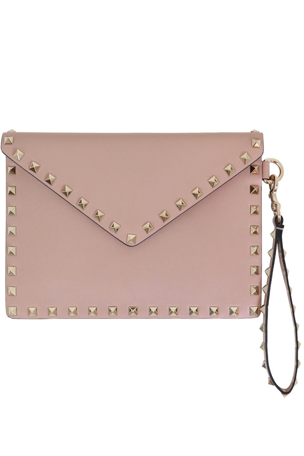 VALENTINO BAGS PINK SMALL ROCKSTUD ENVELOPE POUCH SMOOTH LEATHER POUDRE