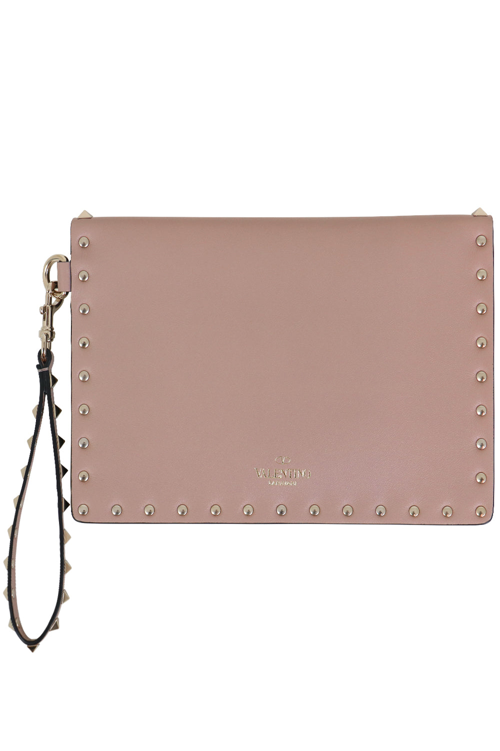 VALENTINO BAGS PINK SMALL ROCKSTUD ENVELOPE POUCH SMOOTH LEATHER POUDRE