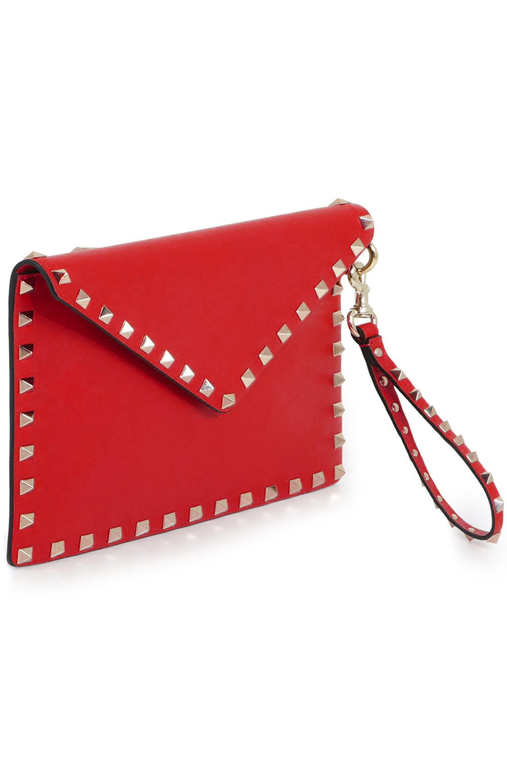 VALENTINO BAGS RED SMALL ROCKSTUD ENVELOPE POUCH SMOOTH LEATHER RED