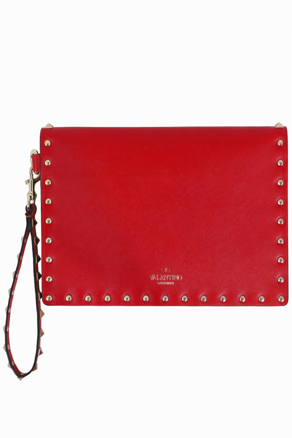VALENTINO BAGS RED SMALL ROCKSTUD ENVELOPE POUCH SMOOTH LEATHER RED
