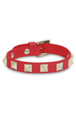 VALENTINO JEWELLERY RED ROCKSTUD LEATHER CUFF ROUGE