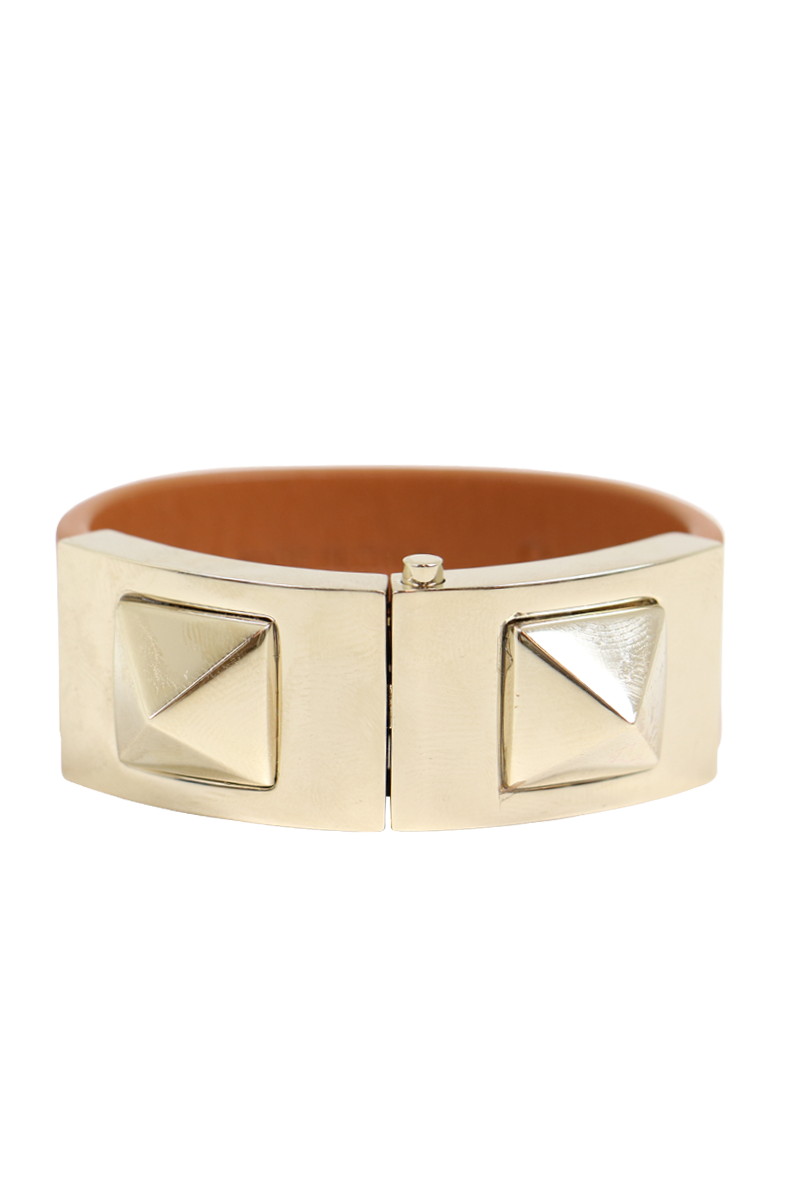 VALENTINO JEWELLERY BROWN ROCKSTUD MACRO LEATHER BRACELET WITH CLASP TAN