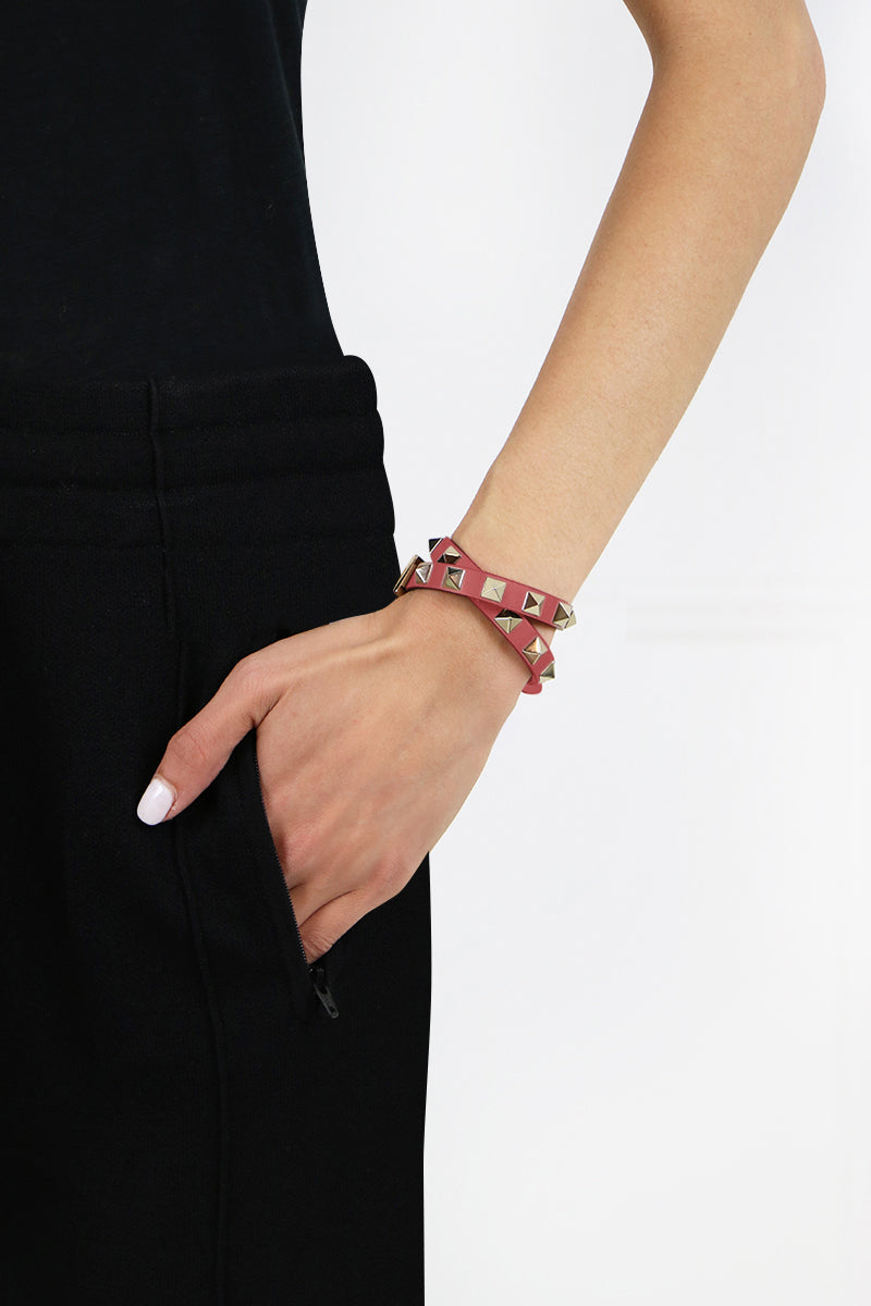 VALENTINO JEWELLERY BROWN ROCKSTUD WRAP LEATHER CUFF | GINGER BREAD