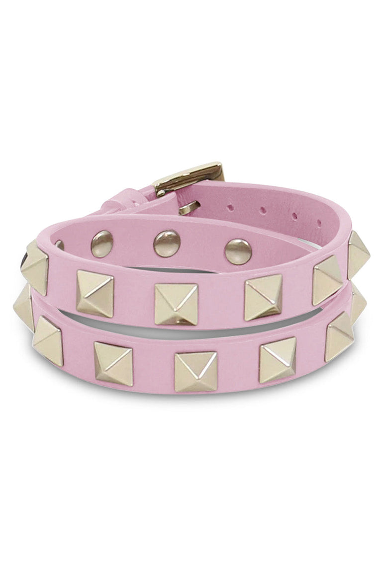 VALENTINO ROCKSTUD WRAP LEATHER CUFF ROSE QUARTZ NEW SEASON