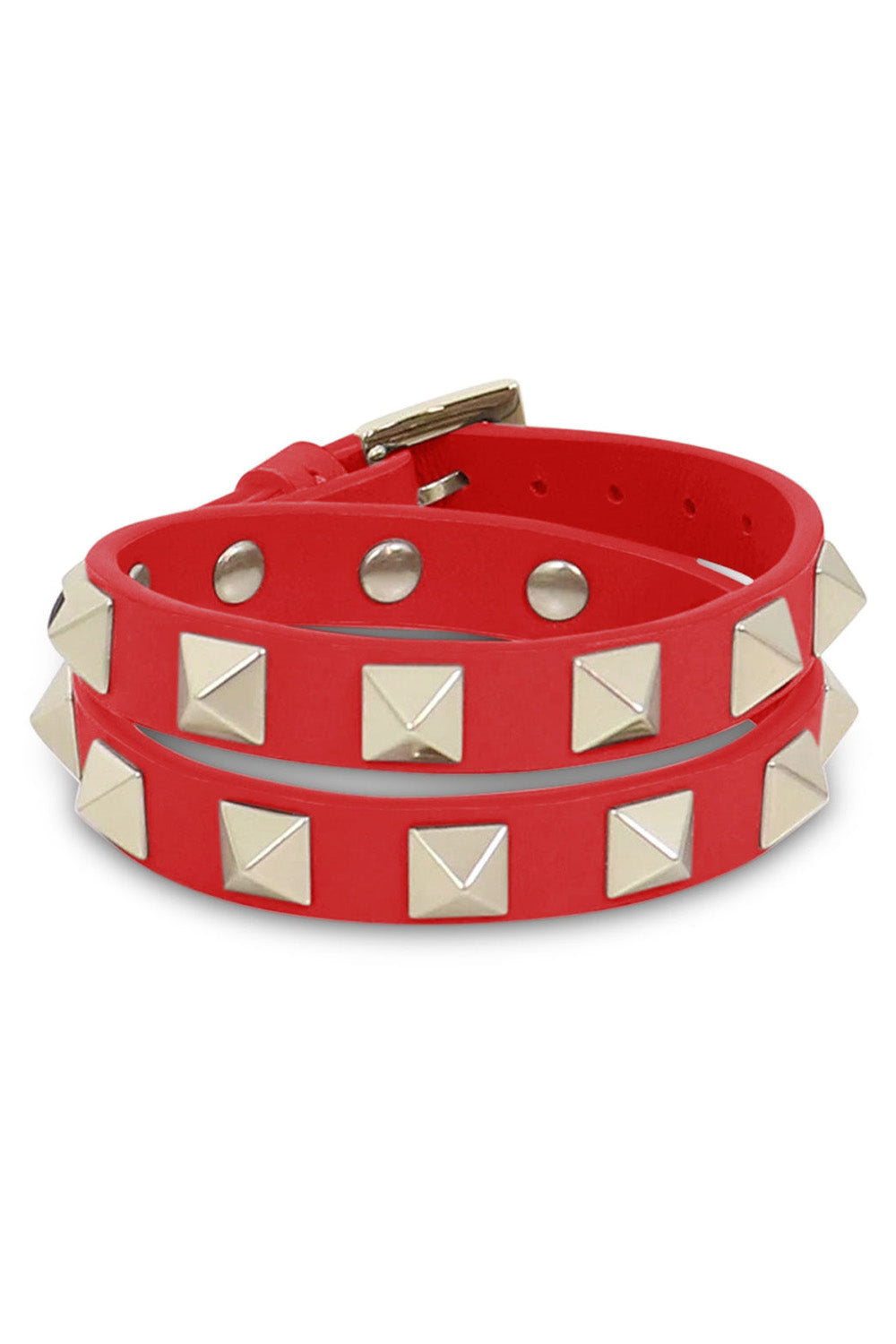 VALENTINO JEWELLERY RED ROCKSTUD WRAP LEATHER CUFF ROUGE