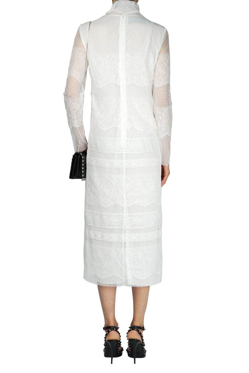 VALENTINO RTW LACE ANKLE LENGTH STRAIGHT DRESS IVORY