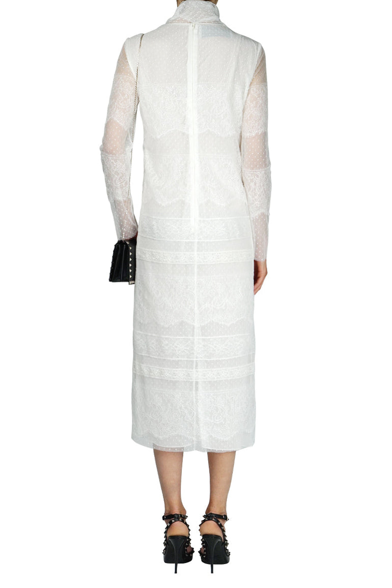VALENTINO RTW LACE ANKLE LENGTH STRAIGHT DRESS IVORY