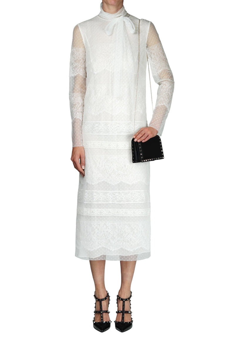 VALENTINO RTW LACE ANKLE LENGTH STRAIGHT DRESS IVORY
