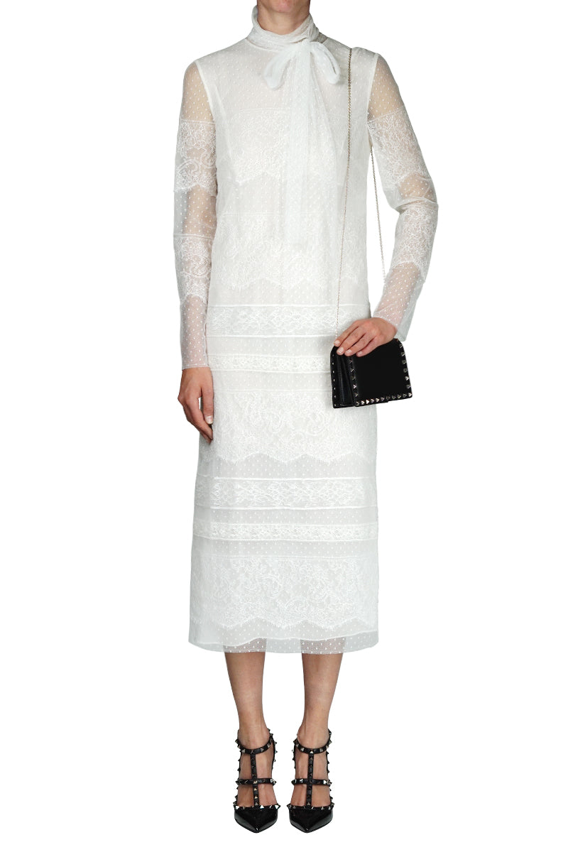 VALENTINO RTW LACE ANKLE LENGTH STRAIGHT DRESS IVORY