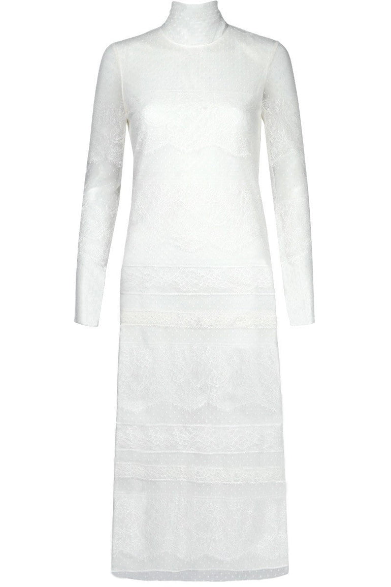 VALENTINO RTW LACE ANKLE LENGTH STRAIGHT DRESS IVORY