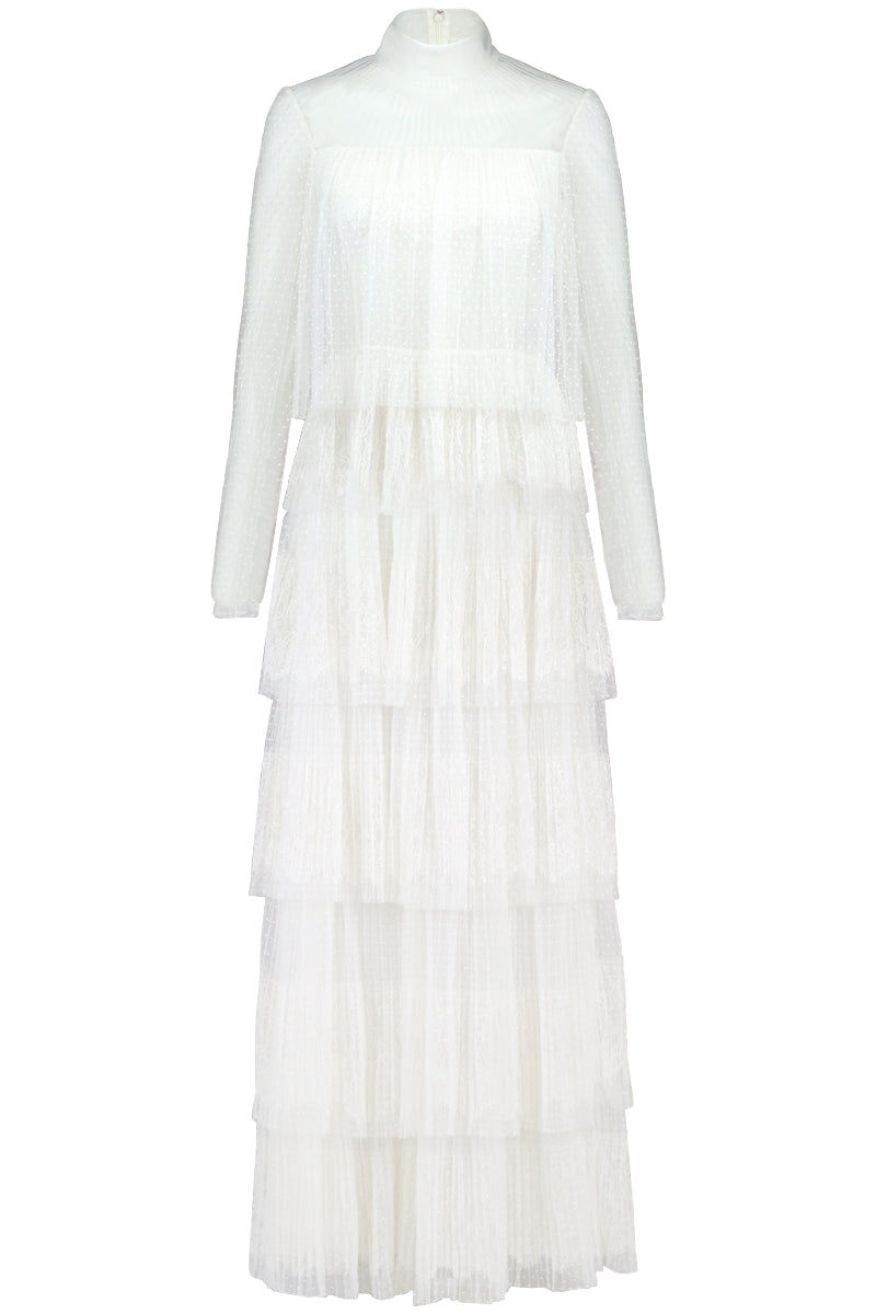 VALENTINO RTW LACE TIER FLOOR LENGTH DRESS IVORY