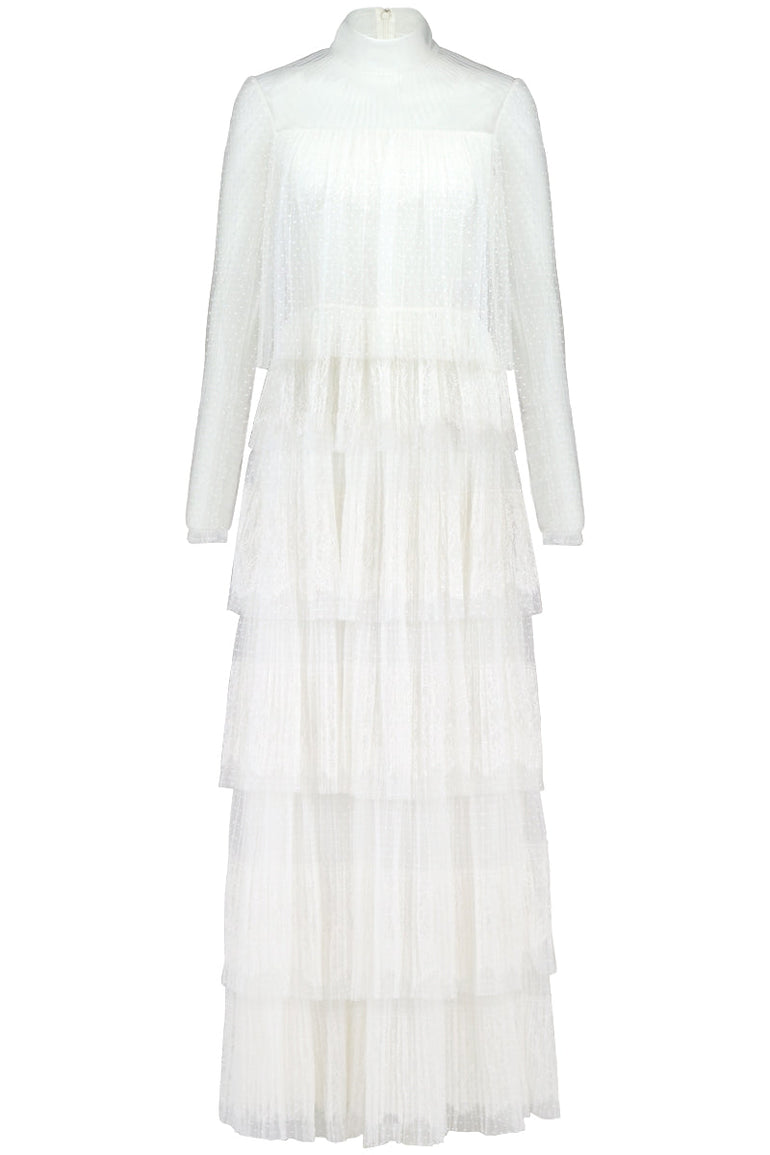 VALENTINO RTW LACE TIER FLOOR LENGTH DRESS IVORY