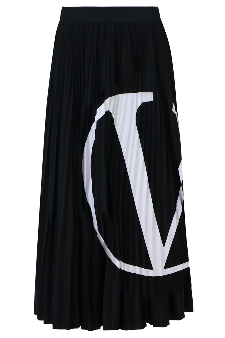 VALENTINO RTW LOGO PLEATED SKIRT BLACK/WHITE