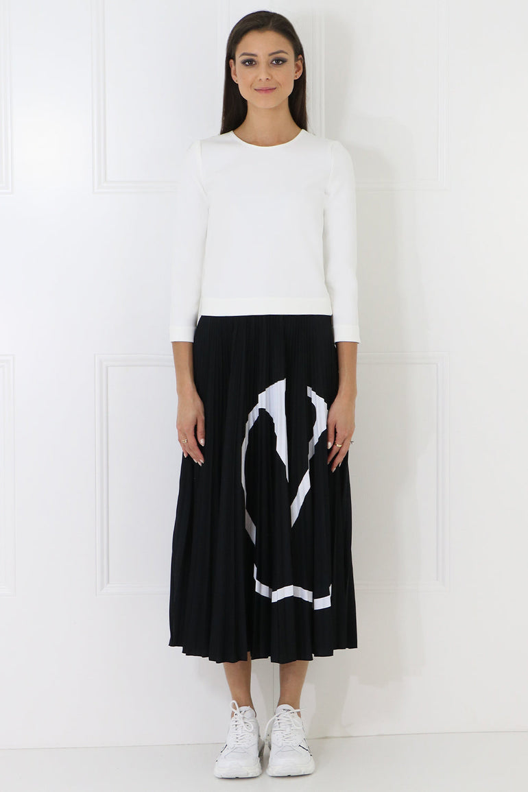VALENTINO RTW LOGO PLEATED SKIRT BLACK/WHITE