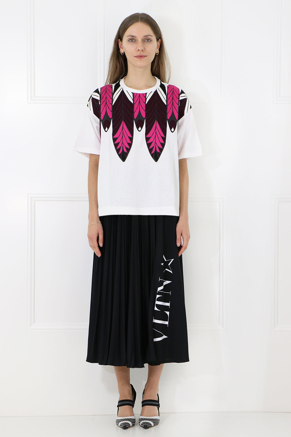 VALENTINO RTW PLISSE LOGO SKIRT BLACK/WHITE