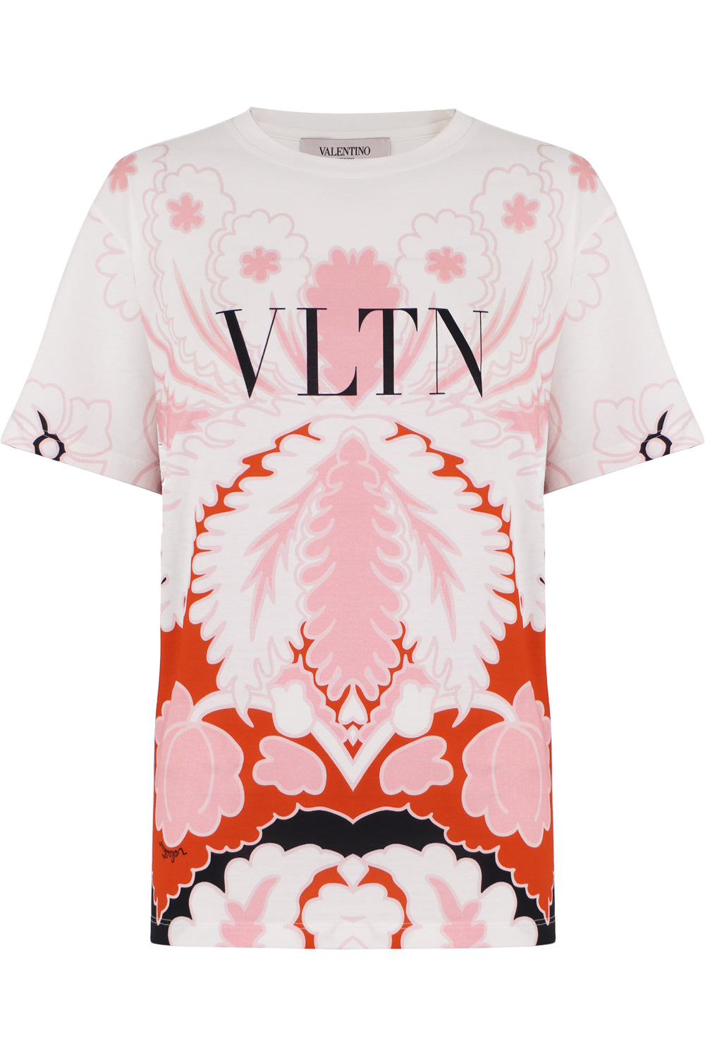 VALENTINO RTW TROPICAL PRINT T-SHIRT S/S BLACK/PINK
