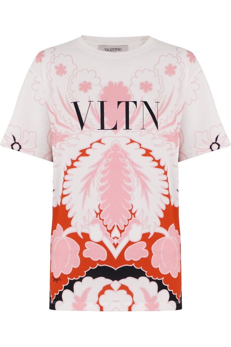 VALENTINO RTW TROPICAL PRINT T-SHIRT S/S BLACK/PINK