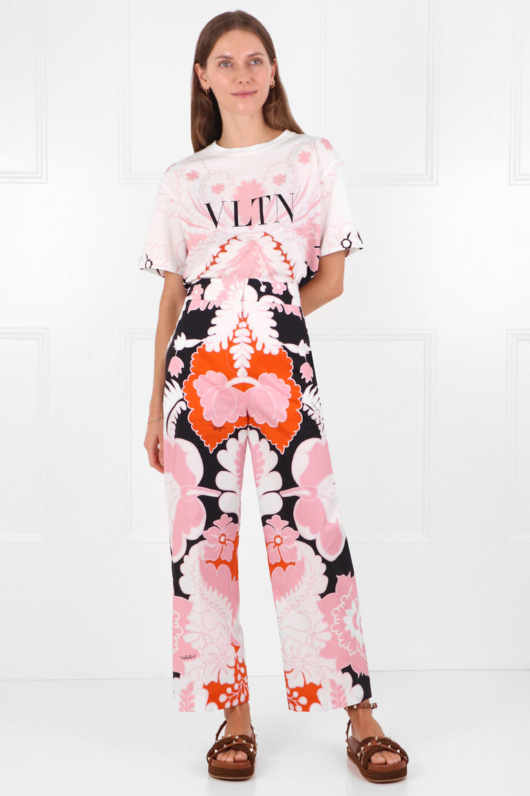 VALENTINO RTW TROPICAL PRINT T-SHIRT S/S BLACK/PINK